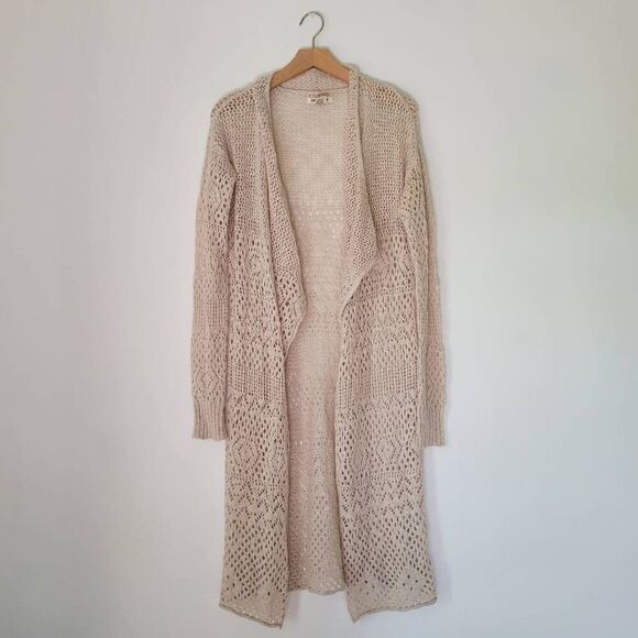 Billabong Women's Cream Open Knit Long Cardigan Sweater Duster S Cotton Blend - Picture 1 of 7